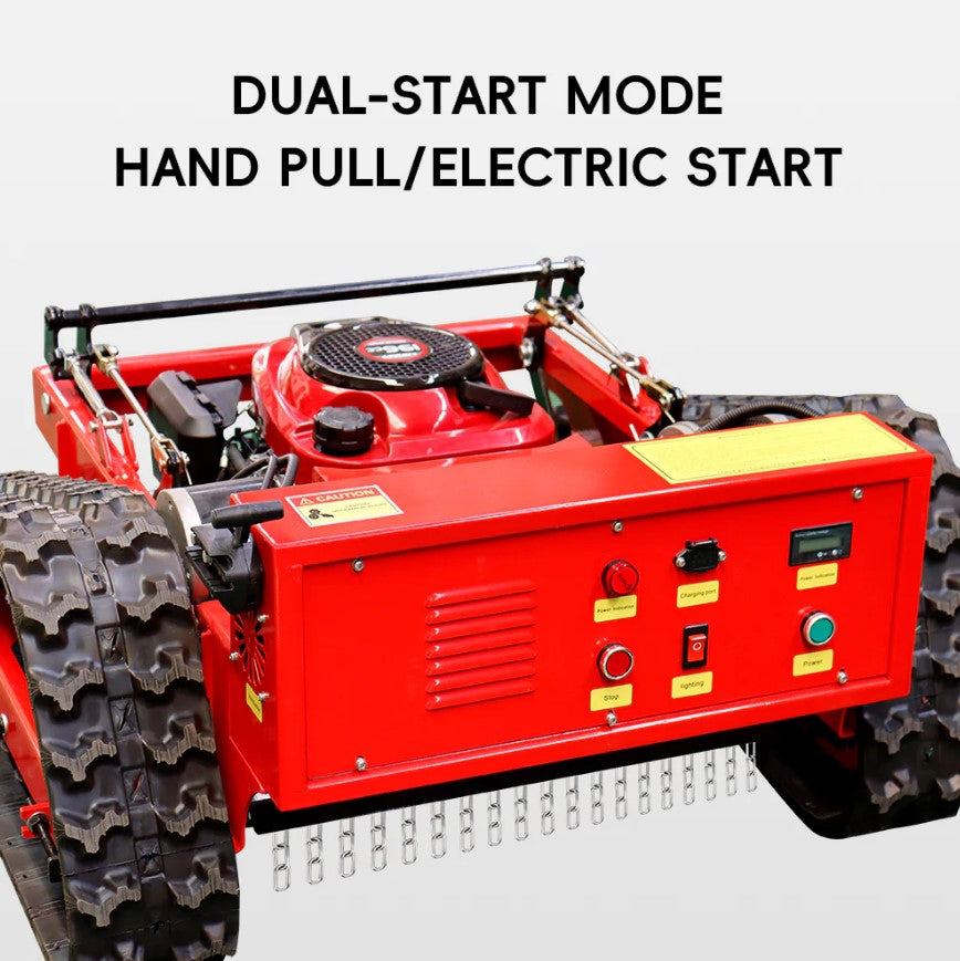 Red machine with dual-start mode text on a white background