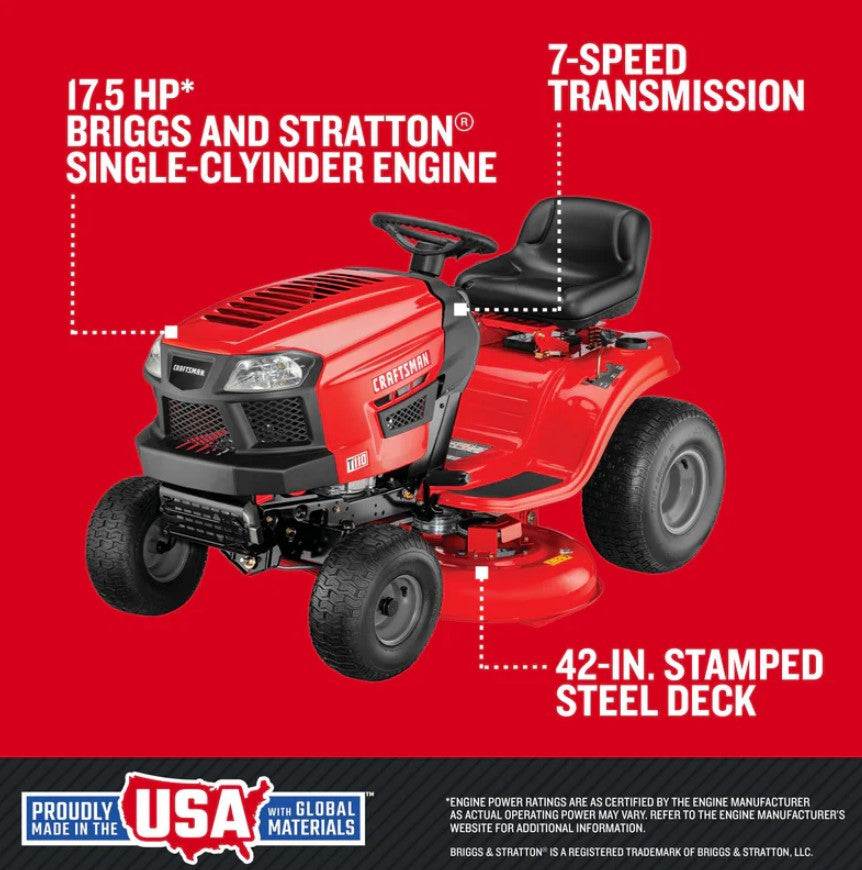 CRAFTSMAN T110 42-in 17.5-HP Riding Lawn Mower